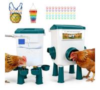 Chicken Feeder and Waterer Set with Legs,2 Gallon Automatic Waterer with Float Valve,26.5 Pounds Practical Feeder,Reduces Feed Waste & Water Refills，BPA-Free for Long-Term Use