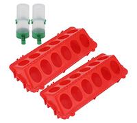 Chicken Feeder Chick Water Feeder, Automatic Chicken Trough 2Set Flip Top SplatterLarge Capacity Food and Water Dispenser for Chicken Coops and Bird Cages Durable PP Material Red (M Waterer 90ML)