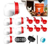 Chicken Feeder No Waste Automatic and Chicken Waterer Cup, 6 Ports DIY Poultry Feeder Kit with Gravity Feed, Hole Saw & Weatherproof Covers for Buckets, Barrels, Bins, Troughs