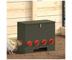 Chicken feeder Olive green 2pc Cold-rolled steel 60.5x29x51cm Durable with cover