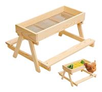 Chicken Feeder - Outdoor Duck and Squirrel Feeder - Wooden Accessory with Bottom Net and Base to Keep Food Fresh and Dry on Farm Outdoor Fence