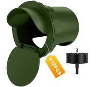 Chicken Feeder Port 12 Pack Poultry No Waste Port Kit with Stopper Lid, 1 Hole Saw, DIY Automatic Reusable Coop Feeder, Rain Proof Gravity Feeding Geese Duck Hens Rooster for Bucket Barrel Bin (Green)