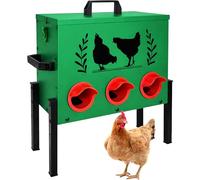 Chicken Feeders, 30 lb Capacity 6 Port Automatic Chicken Feeder, Metal Chick Feeders with Locking Lid and Legs, Chicken Feeder for Chickens, Ducks, Geese, Green