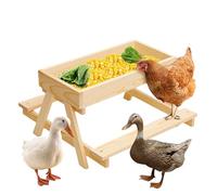 Chicken Feeders with Picnic Table | Wooden Mesh Bottom Treat Dispenser - No Waste Picnic Table Feeder - for Poultry, Turkey, Duck, Squirrel, Wild Bird, Backyard, Outdoor, Farm