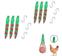 Chicken Feeding Net Bag with Hooks - Durable Hens Cabbage and Fruit Feeder, Hanging Poultry Vegetable String Bag Toy for Chickens, Ducks, Large Birds and Geese (6PCS)