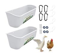 Chicken Feeding Trough - Poultry Drinking Bucket Without Waste | Poultry Feed Trough Container with Clips | 2-Piece Set, Galvanised Steel, Garden and Fence Holder, Leak-proof Design for Chickens