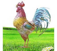 Chicken Figurines - 30cm Rooster Sculpture - Metal Cockerel Ornament - Outdoor Painted Sculpture For Pathways - Animal Decorations, Funky Rooster Porch Sign, Lawn Ornament For Backyard, Outdoor, Kitch