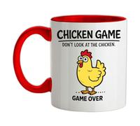 Chicken Game Funny Chicken Game Over Don’t Look At The Chicken - 11oz - Ceramic Two-Tone Mug for Coffee/Tea - Red/White - One Size