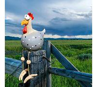 Chicken Garden Decoration, Resin and Ceramic Rooster Decorative Ornament Handmade Garden Statues Decorative Hen Yard Decor Gift Animal Figure Farmhouse Garden Stake for House Keepsake (Gray)
