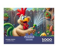 Chicken Gardening Puzzles for Adults Gifts 1000 Pc - Rooster Watering Garden Jigsaw Puzzle Fun Present & Activity for Home Wall Decor52x38cm/1000pcs