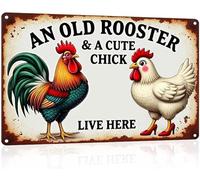 Chicken Gifts Rooster Décor An Old Rooster & A Cute Chick Live Here Rustic Tin Sign For Home Farm Chicken Coop Decor 8x12inch