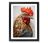 Chicken Hard Edge Painting Framed Wall Art Print, Ready to Hang Picture for Living Room Bedroom Home Office, Black A2 (48 x 66 cm)