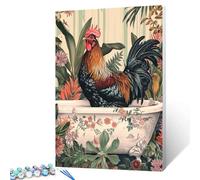 Chicken in Bathtub Picture Paint by Numbers for Adults Beginner Bathing Animal Wall Art for Bathroom Washroom Funny Paints Digital Drawing Painting Art for Modern Home Decor Gift 16x20inch (Frameless)