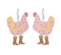 Chicken in Boots Dangle Earrings - Rooster in High Heels Drop Earrings - Funny Animal Earrings for Women, M, Resin, metal