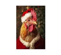 Chicken in Christmas Clothes, Holiday Chickent, Funny Animal, Cozy Winter, Lover Gift, Cute AI Vintage Wall Decoration Famous Oil Paintings for Living Room Classic Artwork Pictures Home Decor 12x18inc