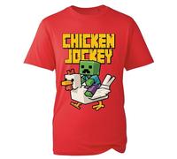 Chicken Jockey Gaming T-Shirt Gaming Boys Girls Fun Tee Baby Zombie Game Tshirt Rude Chicken Ride Birthday Shirt Unisex Kids Tops (Red, S)