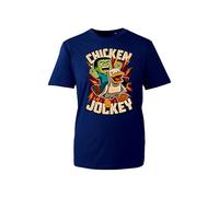 Chicken Jockey T-Shirt - Funny Gamer Cartoon Tee for Kids and Adults Zombie Riding Chicken Graphic Shirt (Navy, S Years)