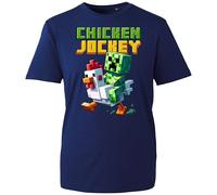 Chicken Jockey T-Shirt, Funny Steve Lava Game Movie Character Creep Shirt, Gift Unisex Tee Top (Navy, 9 Years)