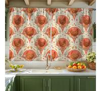 Chicken Kitchen Curtains, Farmhouse Rustic Hearts Flowers Fall Coral Short Curtains for Window for Small Rv Sink Area Narrow Window 42x45 Inch