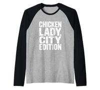 Chicken Lady City Edition Urban Farming Backyard Coop Silkie Raglan Baseball Tee