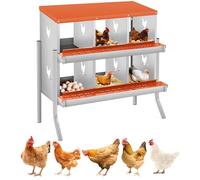 Chicken Laying Nest 6 Compartments Metal Rolling Nest with Legs Wall Mounted Orange
