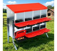 Chicken Laying Nest Automatic Rolling Run System Galvanised Metal Wall Mounted Metal Legs Durable Ideal for Chicken Coop Clean Eggs Red Eight Compartments + Holder
