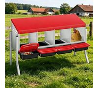 Chicken Laying Nest Automatic Rolling Run System Galvanised Metal Wall Mounted Metal Legs Durable Ideal for Chicken Coop Clean Eggs Red Four Compartments + Bracket