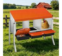 Chicken Laying Nest Automatic Rolling Run System Galvanised Metal Wall Mounted with Metal Legs Durable Ideal for Chicken Coop Clean Eggs Orange Three Compartments + Bracket