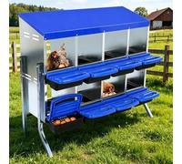 Chicken Laying Nest Automatic Rolling Run System Galvanised Metal Wall Mounted with Metal Legs Durable Ideal for Chicken Coop Clean Eggs Blue Eight Compartments + Holder