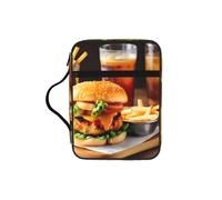Chicken Leg Burger Drink Print Bible Cover Case, Carrying Book Case with Durable Handle Bible Protective Church Bag for Men Women