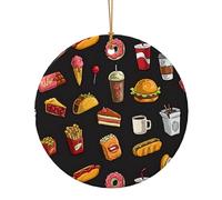 Chicken Leg Burger Drink Print Ceramic Round Pendant,Festive Decoration for Home,Mall,Supermarket,Holiday Keepsake