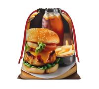 Chicken leg burger drink Print Christmas Drawstring Bags,Wedding Party Gifts wrapping bag,DIY Craft,Xmas,Presents