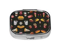 Chicken Leg Burger Drink Print Pill Box 2 Compartment Medicine Pill Case,Portable for Pocket Or Purse Pill Box Decorative Metal Medicine Organizer