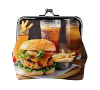 Chicken leg burger drink print Small Pouch Kiss Lock Coin Purse for Women Coin Change Purse, Credit Card Wallet