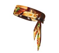Chicken Leg Burger Drink Print Sport Head Ties Headbands Bandanas Workout Hair Band Athletic Sweatbands for Running Tennis