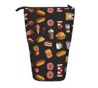 Chicken Leg Burger Drink Print Telescopic Standing Pencil Bag/Stand Up Stationery Bag/Makeup Bag/Storage Case