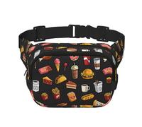 Chicken Leg Burger Drink Square Double-Layer Waist Bag Mini Adjustable Waist Belt Bag Exercise Running Travel Hiking, Black, One Size