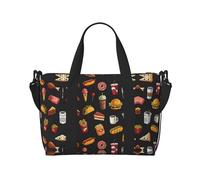 Chicken Leg Burger Drink Travel Duffel Bag Carry On Tote Bags For Men,Weekender Overnight Bag,Sports Tote Gym Bag, Black, One Size