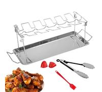 Chicken Leg Stand 12 Compartments Chicken Wing Stand with Collection Tray, Stainless Steel Roasting Rack for Cooking and Grilling in the Garden