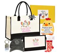 Chicken Lover Gifts for Women,Chicken Lovers Stuff Include Funny Canvas Tote Bag Makeup Bag Keychain Hat Socks Crochet Animals Card for Birthday Christmas