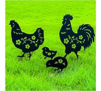 Chicken Metal Decorative Garden Stakes Chicken Gifts for Women Men Rooster&Hen with Chicks Silhouette Statues for Yard Art, Outside, Patio, Outdoor Decor, Garden Decorations, Lawn Ornaments, Set of 4