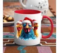 Chicken Mug - Funny Novelty Coffee Mug Gift/Present for Xmas - Tea/Coffee Ceramic Cup 11oz v2 (Red)