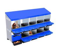 Chicken Nest Box, 10-Compartment Heavy Duty Chicken Nesting Box, Automatic Roll-Away Egg Collection System, Bottom Holes & Resting Platform, Wall Mounted/Floor Chicken Nest Box (Blue, 10 Holes)