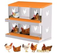 Chicken Nest Box, 6 Compartment, 32.09 * 16.93 * 26.57in Stable & Corrosion-Resistant Galvanised Steel Hen Coop, Inclined Nesting Boxes, Bottom Holes & Resting Platform, Easy Cleaning, Orange