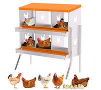Chicken Nest Box, 6 Compartment, 32.09*16.93*35.24in Stable & Corrosion-Resistant Galvanised Steel Hen Coop with Legs, Inclined Nesting Boxes, Bottom Holes & Resting Platform, Easy Cleaning, Orange