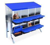Chicken Nest Box, 8-Compartment Rollaway Chicken Nesting Box, 2-Tiers Large Mental Hen Roll-Off Layer Box with Extra Large Openings, Resting Platform, Waterproof Sloped Roof, Easy Clean Removable Tray