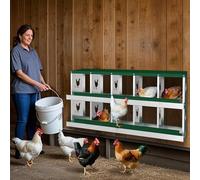 Chicken Nesting Box, 10-Compartment, Heavy Duty/Easy Clean Metal Hen Laying Box with Water Resistnat Sloped Roof, Breathable Bottom Holes & Resting Platform, Warm and Protective for Hens Ducks Poultry