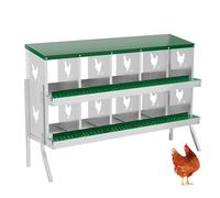 Chicken Nesting Box, 10-Compartment Heavy Duty Galvanized Hen Laying Box with Waterproof Sloped Roof, Resting Platform & Breathable Holes, Rollaway Egg Collection for Hens Ducks Poultry w/Stand Green