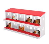 Chicken Nesting Box, 10-Compartment Heavy Duty Galvanized Hen Laying Box with Waterproof Sloped Roof, Resting Platform & Breathable Holes, Rollaway Egg Collection for Hens Ducks Poultry - Red