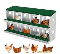 Chicken Nesting Box, 10-Compartment Heavy Duty Metal Hen Laying Box with Breathable Holes & Resting Platform, Wall Mounted/Floor Rollaway Chicken Nest Box for Easy Clean & Egg Collection - Green